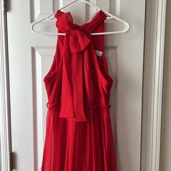 MAC DUGGAL RUCHED RUFFLE TIERED HIGH NECK BOW A LINE RED HALTER DRESS GOWN 4 - Picture 5 of 9
